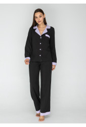 Пижама рубашка с длинным рукавом и брюки черный/лавандовый Пижама рубашка с длинным рукавом и брюки черный/лавандовый